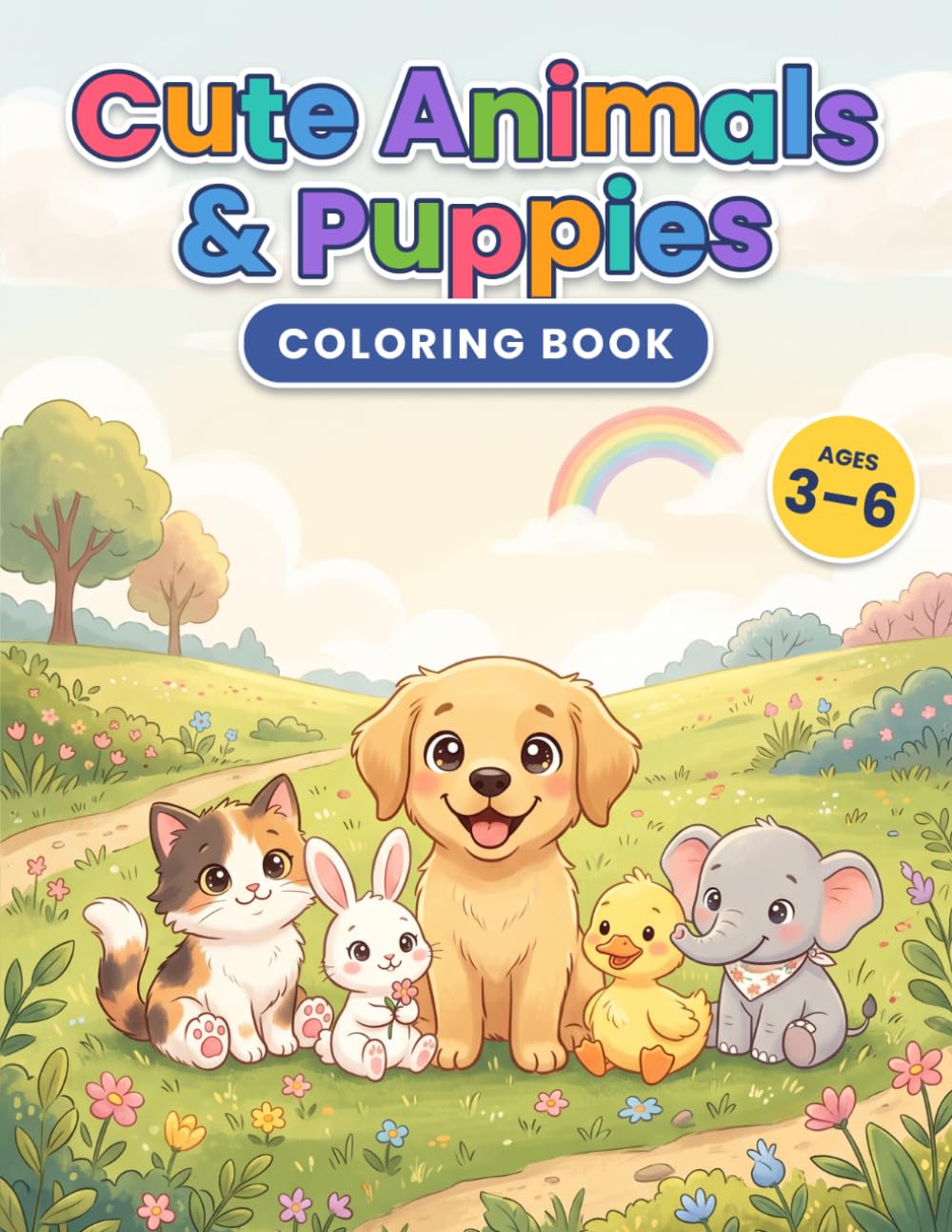 Cover of Cute Animals & Puppies, a coloring book for ages 3–6